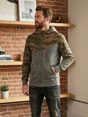 Fox Racing Olive Green And Tan Camo Zip-Up Hoodie Size S
